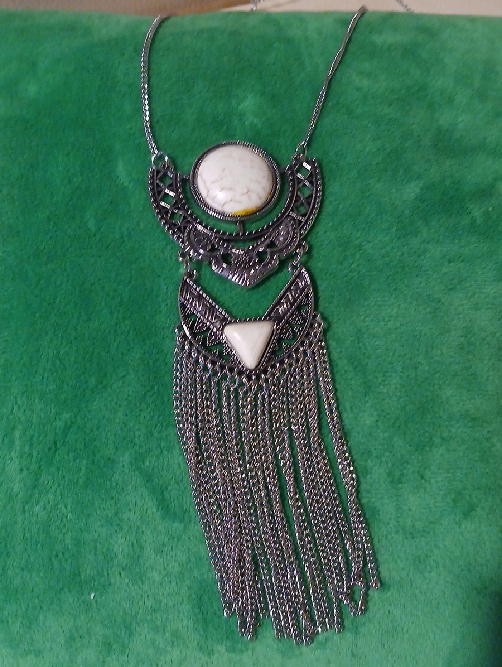 Statement Necklace With Silvertone Chain